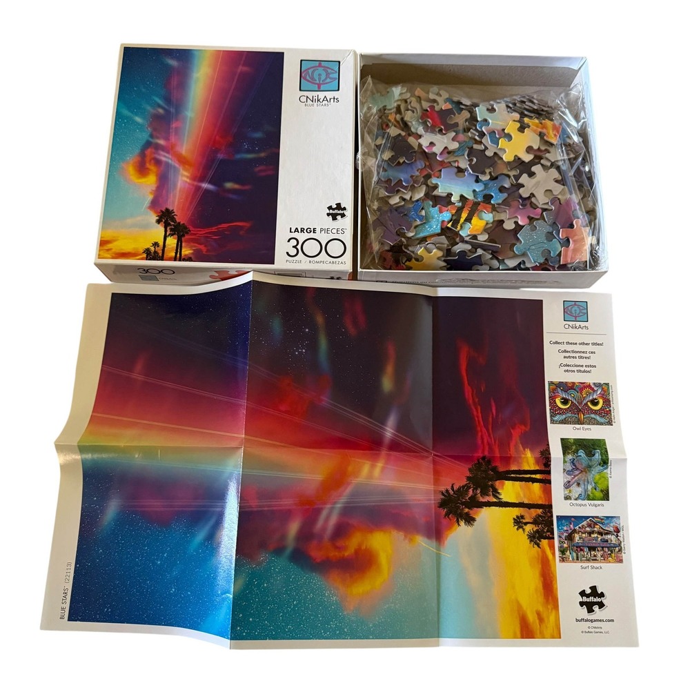 Buffalo Games CNikArts Blue Stars 300 Large Piece Jigsaw Puzzle Rainbow COMPLETE